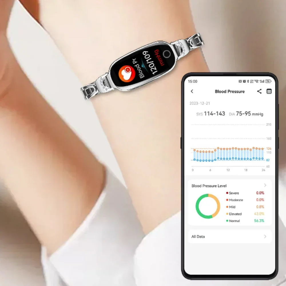 Fashion Smart Watch for Women With Metal Case Strap Bluetooth Calls Femel Menstrual Reminder Heart Rate Blood Pressure Monitor - Wear444