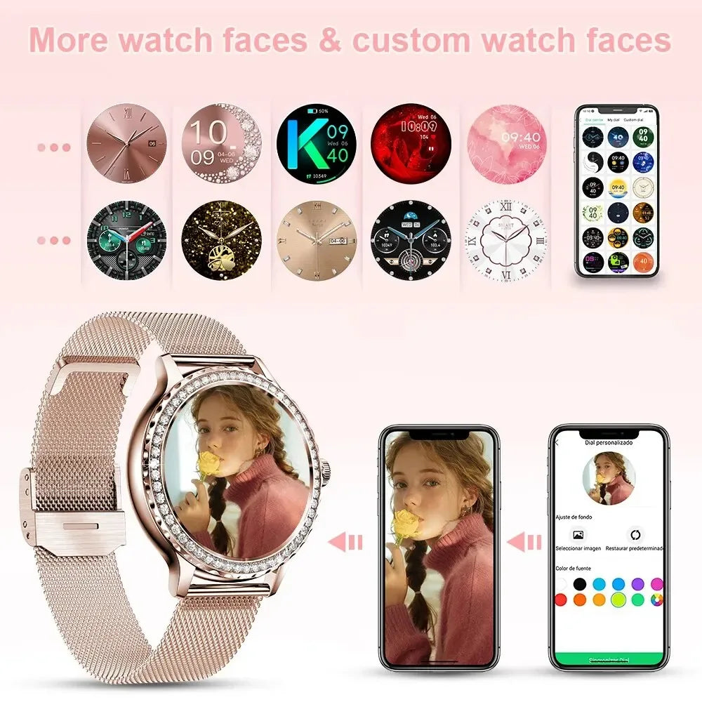 MEVADEN Rose Gold Smart Watch Bluetooth Call Lady 100+ Sports Mode Fitness Health Monitor Women Smartwatch for IOS Android NX19 - Wear444