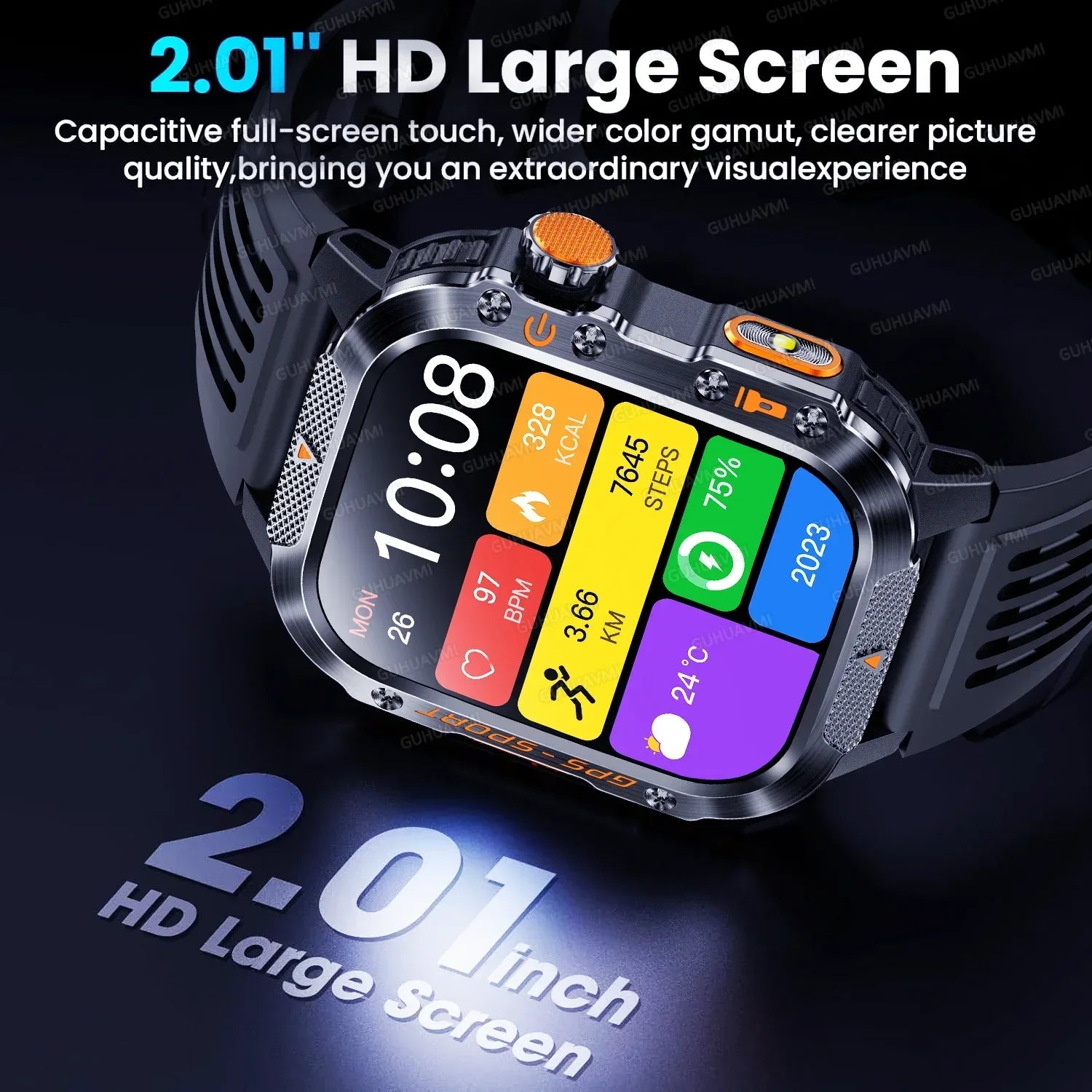 2025 New GPS Military Outdoor Sports Smart Watch Men 2.01-inch AMOLED 3ATM IP69K Waterproof Compass Call Swim Fitness Smartwatch - Wear444