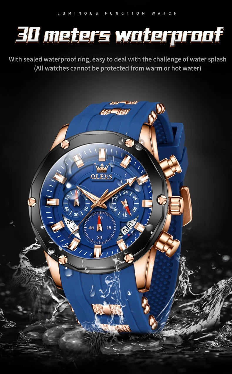 OLEVS Blue Sport Watch - Luminous Rubber Band Athletic