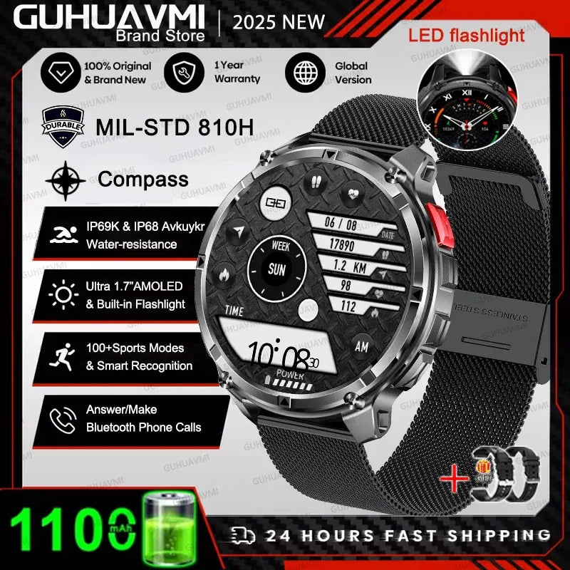 2026 New T-REX3 1100mAh Battery Smart Watch Men 10ATM Waterproof GPS Bluetooth Call 1.7" AMOLED HD Sports Flashlight Smart Watch - Wear444