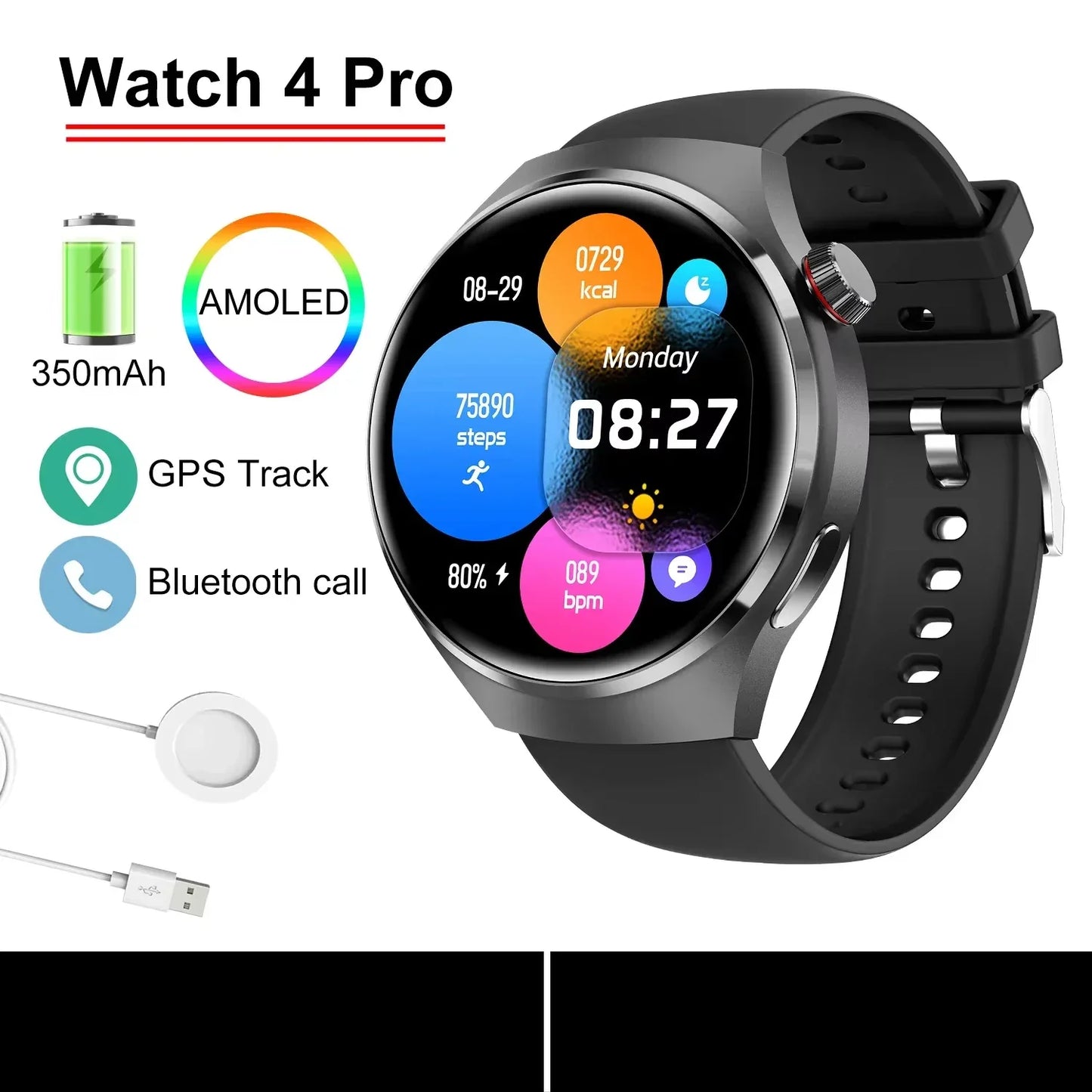 Gift Man Health Monitor Waterproof BT Call NFC AMOLED Screen 360*360 GPS Track Compass New military GT4 Pro 2026 SmartWatch Men - Wear444