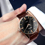 Men'S Quartz Watches Casual High Quality Fashion Waterproof Business Luxury Retro Round Dial Leather Strap Watches