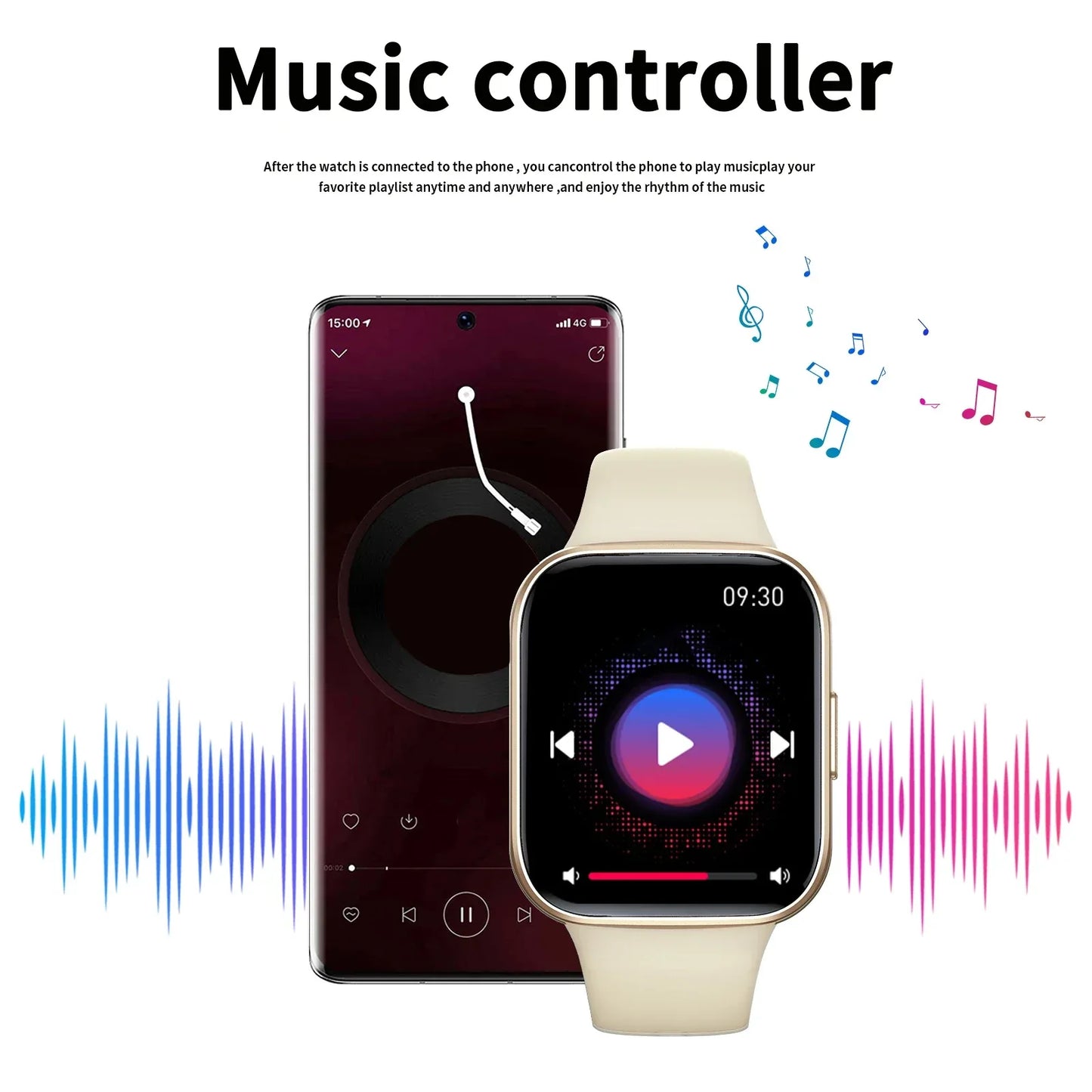 Smart watch, wireless calling /dial,for iPhone/Andriod, multi -Sport mode, calling reminder and rejection, SMS reminder - Wear444