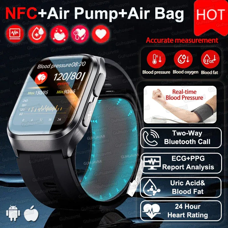 2025New Heart Health Analysi NFC Air Pump+Air Bag Smart Watch Men Accurate Blood Pressure Uric Acid ECG Call Smart Bracelet lady - Wear444