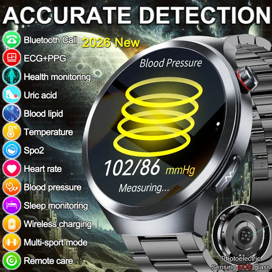 2026 New Accurate Smart Watch Blood oxygen Blood Pressure ECG+PPG Blood Lipid Uric Acid Body fat Analyse Call Health Men Clock - Wear444