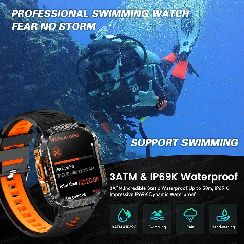 2025 New GPS Military Outdoor Sports Smart Watch Men 2.01-inch AMOLED 3ATM IP69K Waterproof Compass Call Swim Fitness Smartwatch - Wear444