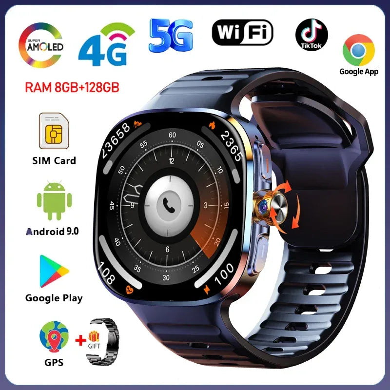 5G/4G Smart Watch 2.40 inch AMOLED 8GB+128GB RAM 2100mah Battery 900W Camera GPS WIFI Google APPS Download Android 10 Smartwatch - Wear444
