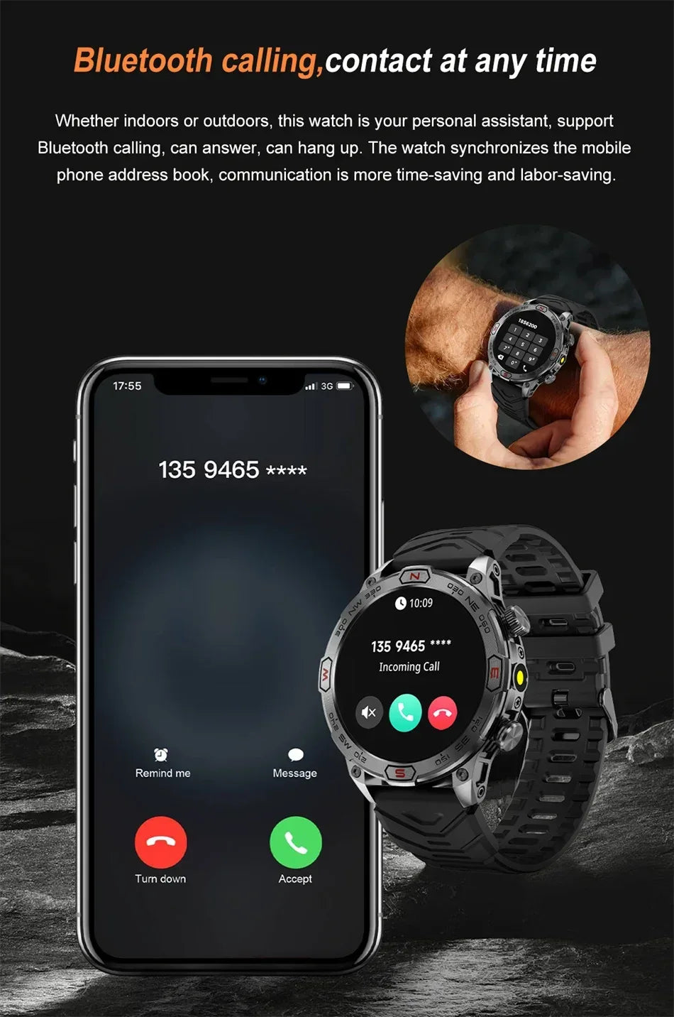 2025New Smart Watch AMOLED Screen GPS Sport Fitness Waterproof LED Lights Compass HD Call Call Smartwatch For Android iOS man - Wear444