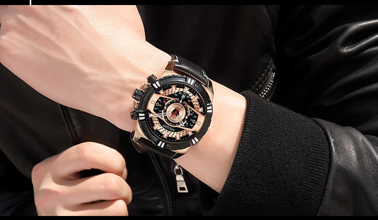 MEGIR Luxury Chronograph Watch - Leather Belt Luminous Sports Business