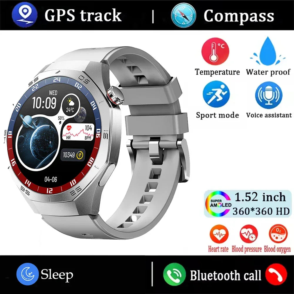 2025New For Android and ios Smart Watch Men AMOLED Screen GPS Motion trajectory Heart Rate Bluetooth Calls SmartWatch Waterproof - Wear444