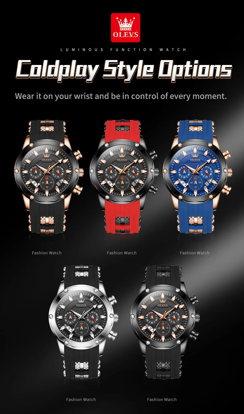 OLEVS Blue Sport Watch - Luminous Rubber Band Athletic