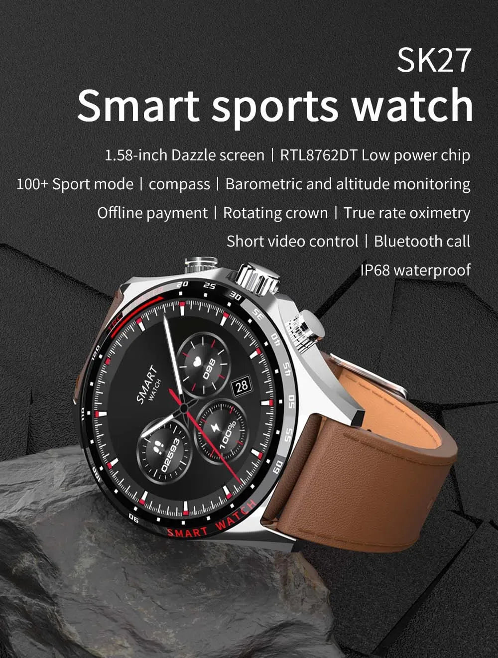 Hotsale Silver Gold Stainless Steel Color Smart Watch 1.58 Inch Bt Call Nfc Wireless Charging Smartwatch - Wear444