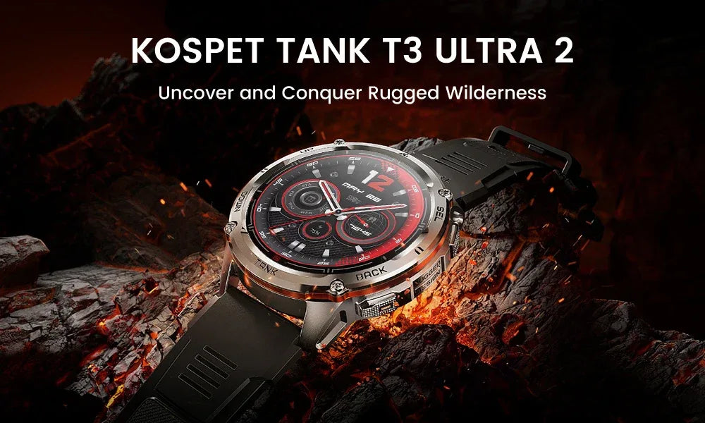 KOSPET TANK T3 Ultra 2 GPS Smart Watch for Men Bluetooth Call 5ATM IP69K Waterproof Men's Watch Stainless Steel Health Monitor - Wear444