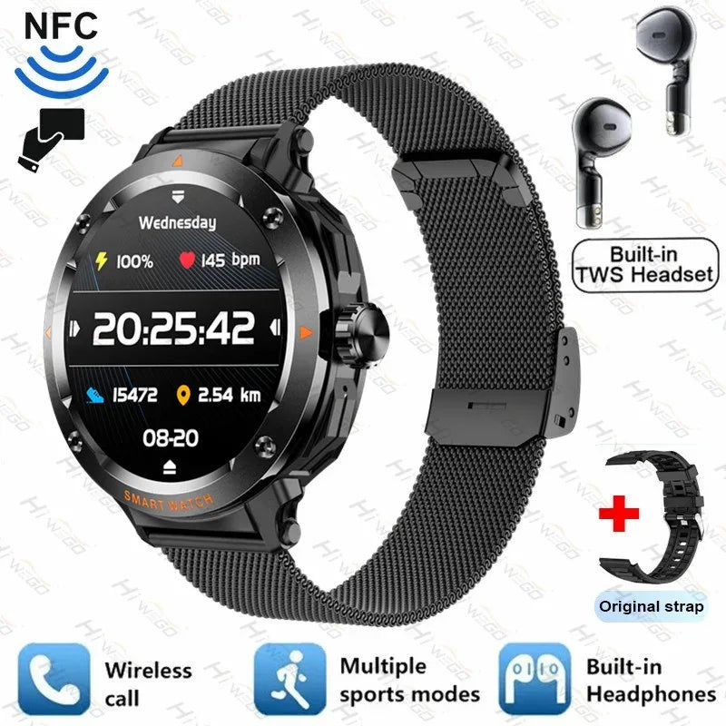 2025 NewSmart Watch With BT earphone 2-In-1 NFC Bluetooth Call Men Watch GPS Track Heart Rate Monitor Play Music SmartWatch GIFT - Wear444