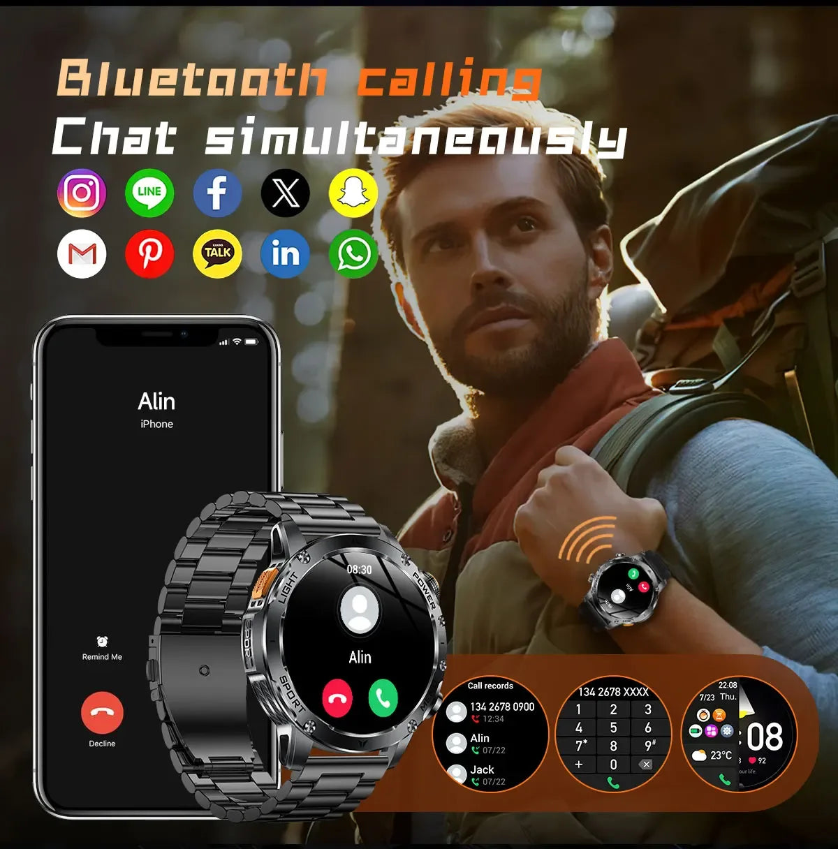 2025 New Military T-Rex 3 Ultra 1000mAh Battery Smart Watch 5ATM Waterproof Flashlight Heart Rate Sports tracker Smartwatch Men - Wear444