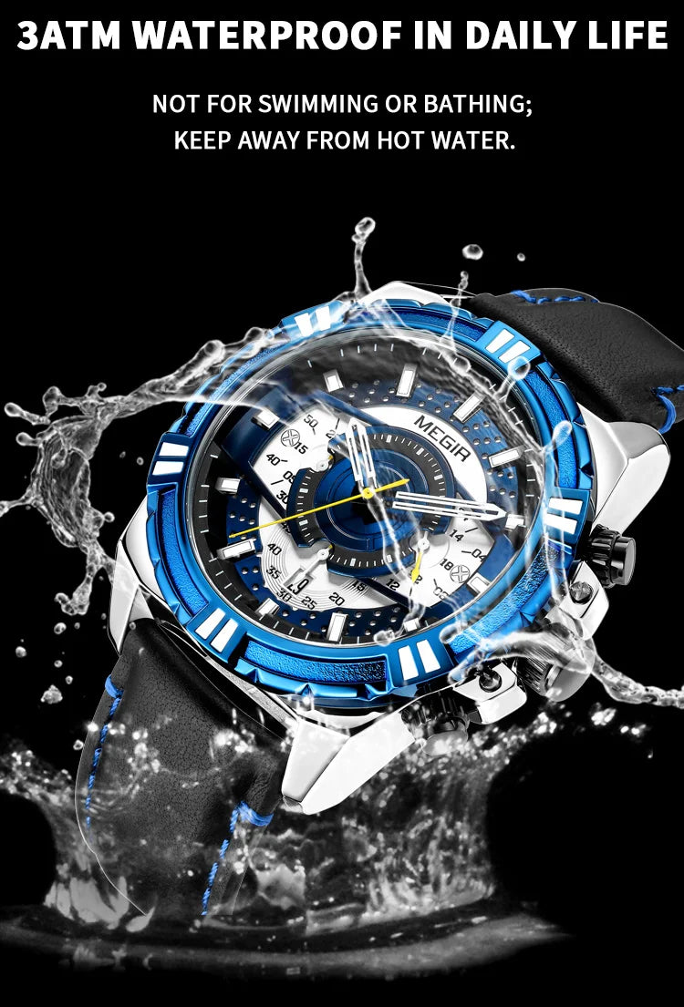 MEGIR Luxury Chronograph Watch - Leather Belt Luminous Sports Business