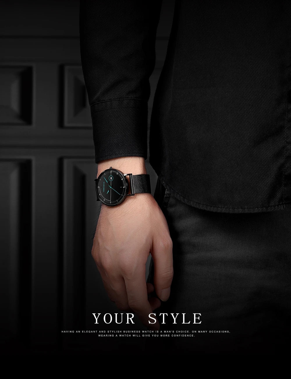 Top Men Quartz Watch With Japanese Movement Simple Blue Black Stainless Steel Mesh Belt Waterproof Travel Fashion Men Wristwatch