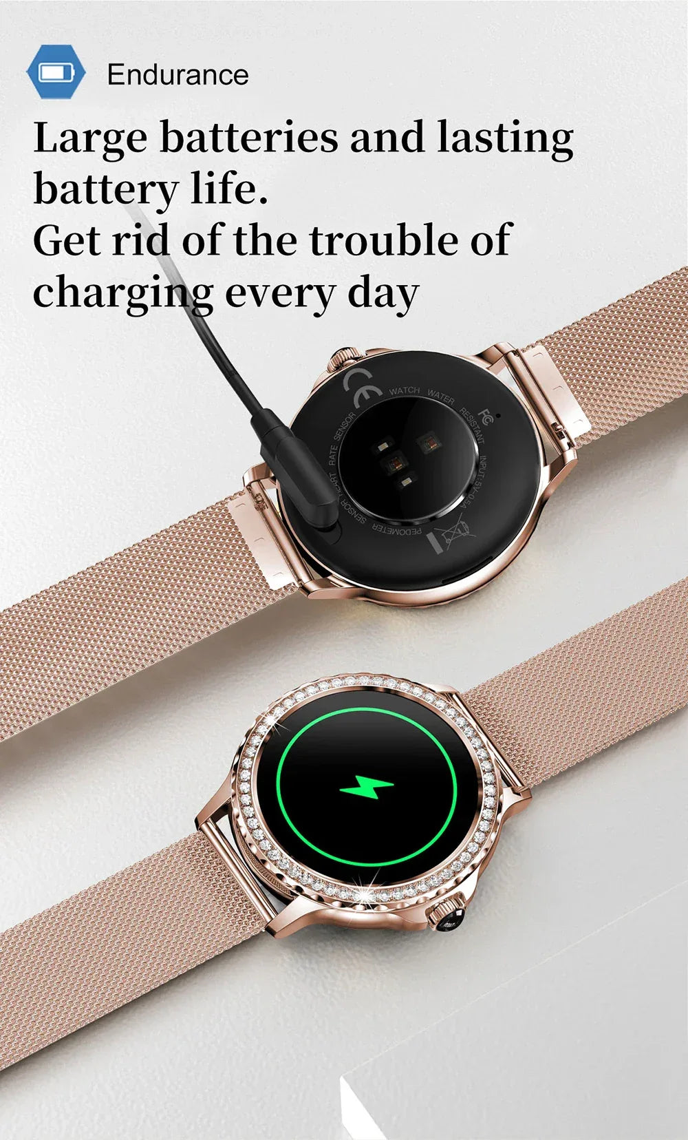 MEVADEN Rose Gold Smart Watch Bluetooth Call Lady 100+ Sports Mode Fitness Health Monitor Women Smartwatch for IOS Android NX19 - Wear444
