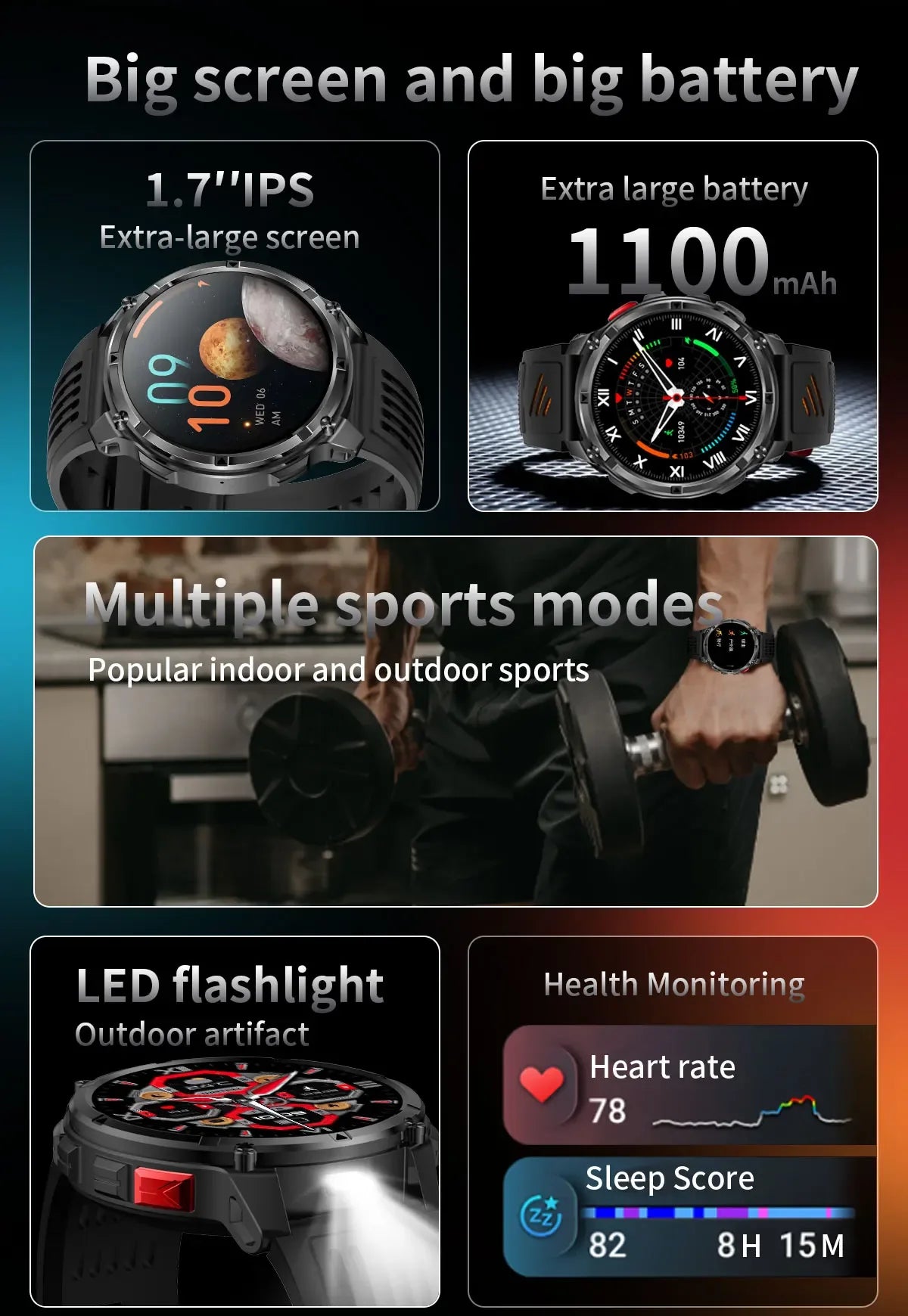 2026 New T-REX 3 PRO 1100mAh Large Battery Smart Watch 10ATM Waterproof GPS 1.7" HD AMOLED Call Sports Flashlight Smartwatch Men - Wear444