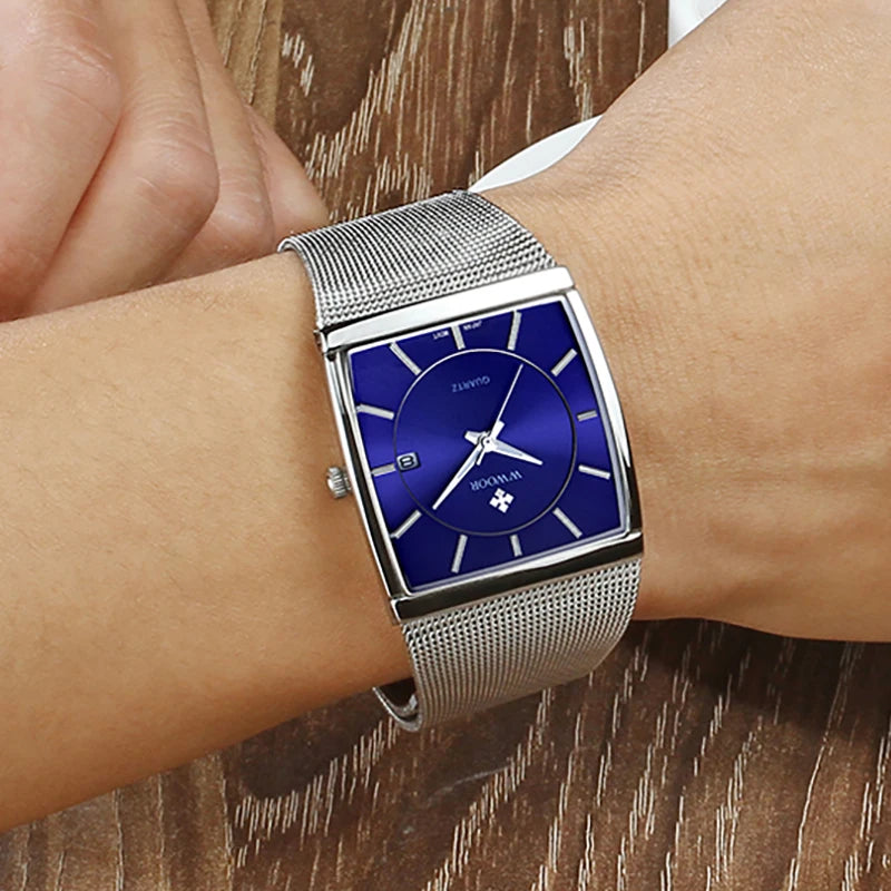 WWOOR Luxury Rectangle Watch - Ultra-Thin Stainless Steel Sport Timepiece