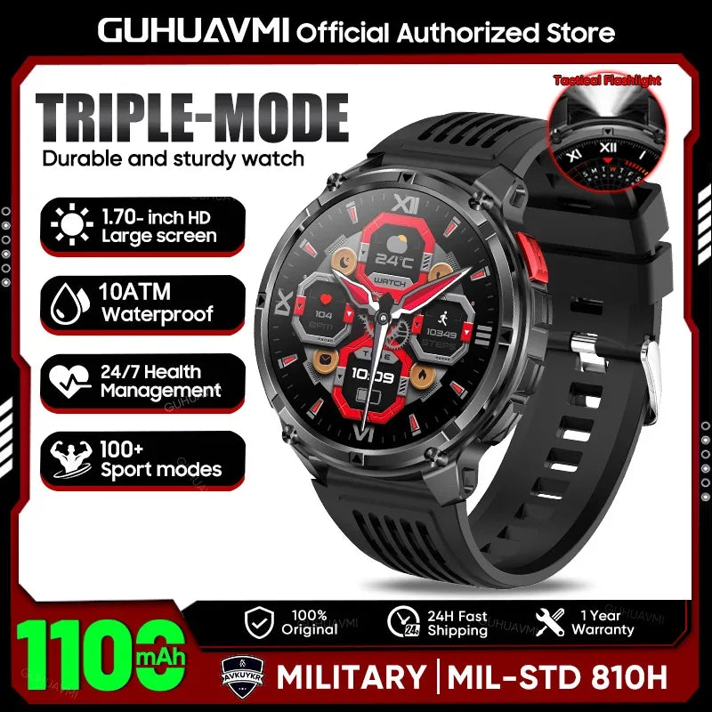 Military Men T-Rex3 Ultra GPS Track Smart Watch 1100mAh Battery Bluetooth Call Waterproof Flashlight Compass Outdoor Smart watch - Wear444