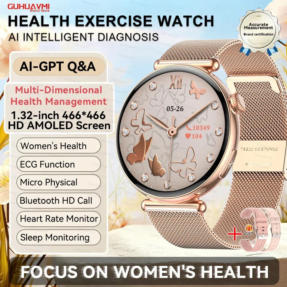 2026 New Women AI Smart Diagnosis Smart Watch HRV+ECG Uric Acid Blood Oxygen Health Monitor IP68 Waterproof Sports Smartwatches - Wear444