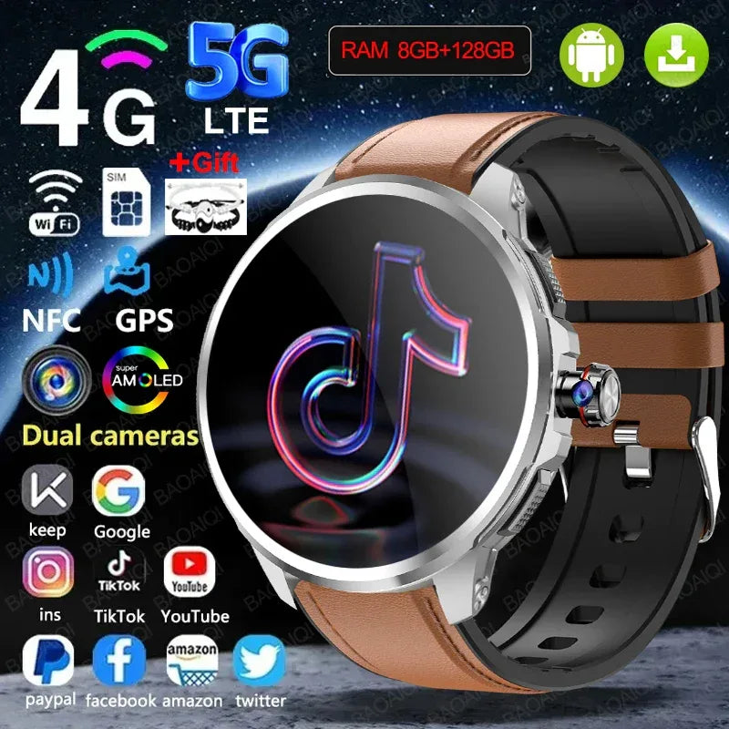 5G/4G Smart Watch 720*720 AMOLED 1.95 inch HD 900W Camera 8GB+128GB RAM 1990mAh Clock GPS WIFI Google APP Smartwatch Android 9.0 - Wear444