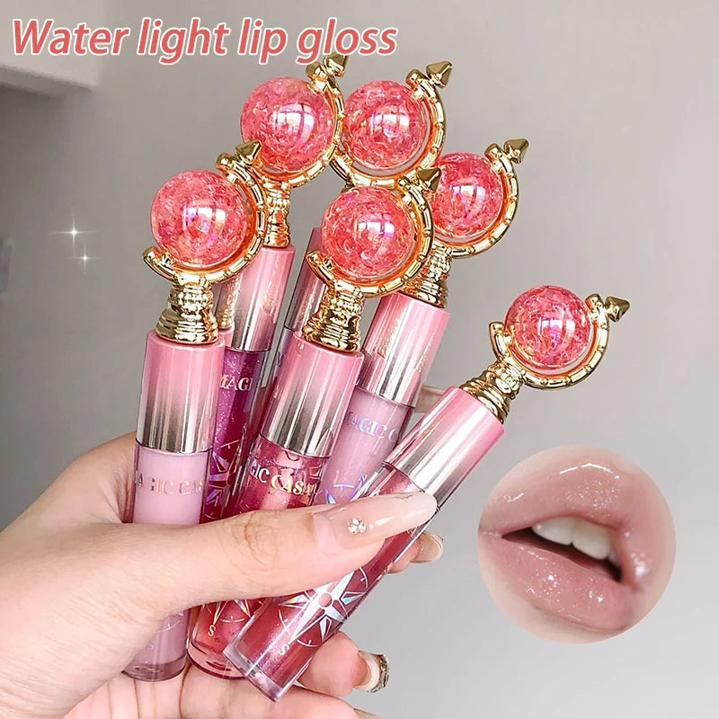Globe Water Light Lip Gloss Long Lasting Moisturizing Mirror Shimmer Jelly Peach Apricot Reduce Lip Lines Liquid Lipstick Makeup