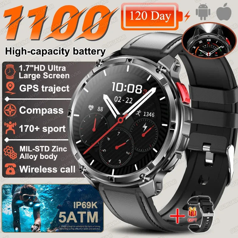 2026 New T-REX 3 PRO 1100mAh Large Battery Smart Watch 10ATM Waterproof GPS 1.7" HD AMOLED Call Sports Flashlight Smartwatch Men - Wear444