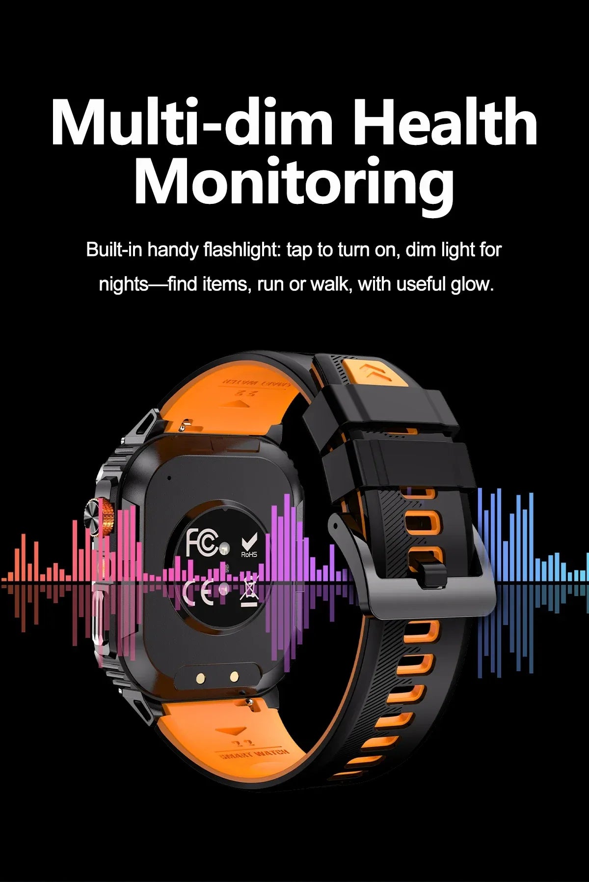 New 1000mAh military outdoor smartwatch for men, LED flashlight, IP68 waterproof, GPS sports, 2.01-inch Bluetooth call smartwatc - Wear444