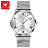 OLEVS Casual Fashion Business Quartz Watches for Men Top Brand Original Stainless Steel Mesh Belt Waterproof Calendar Men Watch