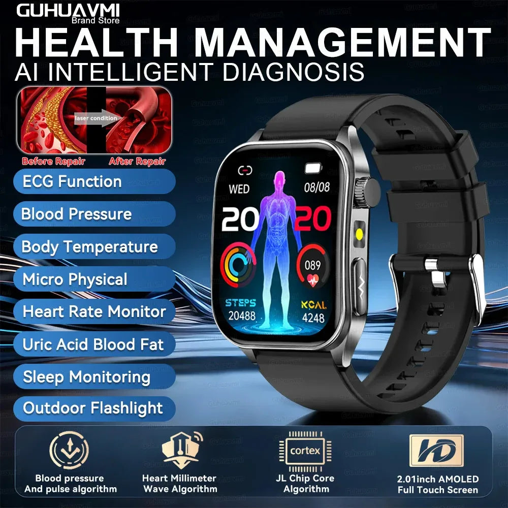 2025Hot AI-GPT Diagosis ECG Health SmartWatch Blood Pressure Lipid Uric Acid 650nm Dual-Probelaser Heart Analysis Smart bracelet - Wear444