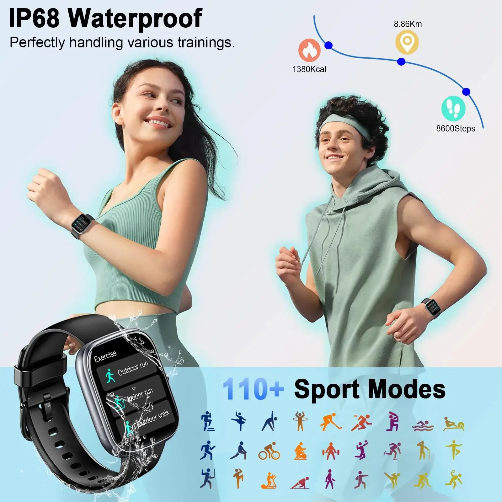 Smart Watch, 1.91" Smartwatch (Answer/Make Call), IP68 Waterproof Fitness Tracker, 110+ Sport Modes, Heart Rate and Sleep Monit - Wear444