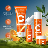 5x Vitamin C Skin Care Product Set Vitamin C Facial Cleanser Toner Essence Cream Portable Skin Care Portable Travel Carrying Set
