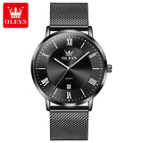 OLEVS Casual Fashion Business Quartz Watches for Men Top Brand Original Stainless Steel Mesh Belt Waterproof Calendar Men Watch