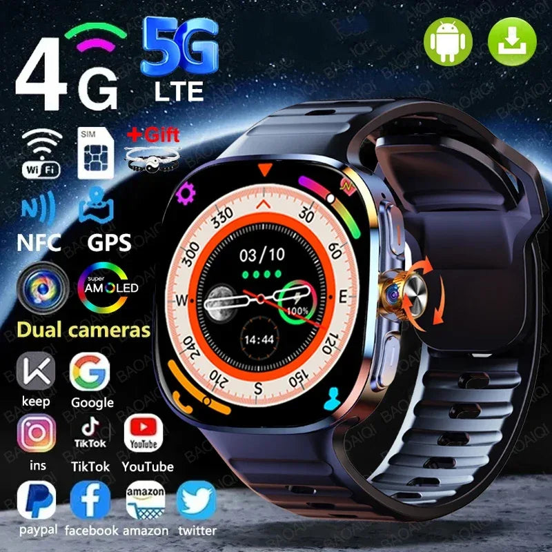 4G/5G Smartwatch 2.40 inch Larger Screen 190° Rotary Camera 16GB+256GB GPS Map WIFI Connect Apps Download Smart Watch Android 10 - Wear444