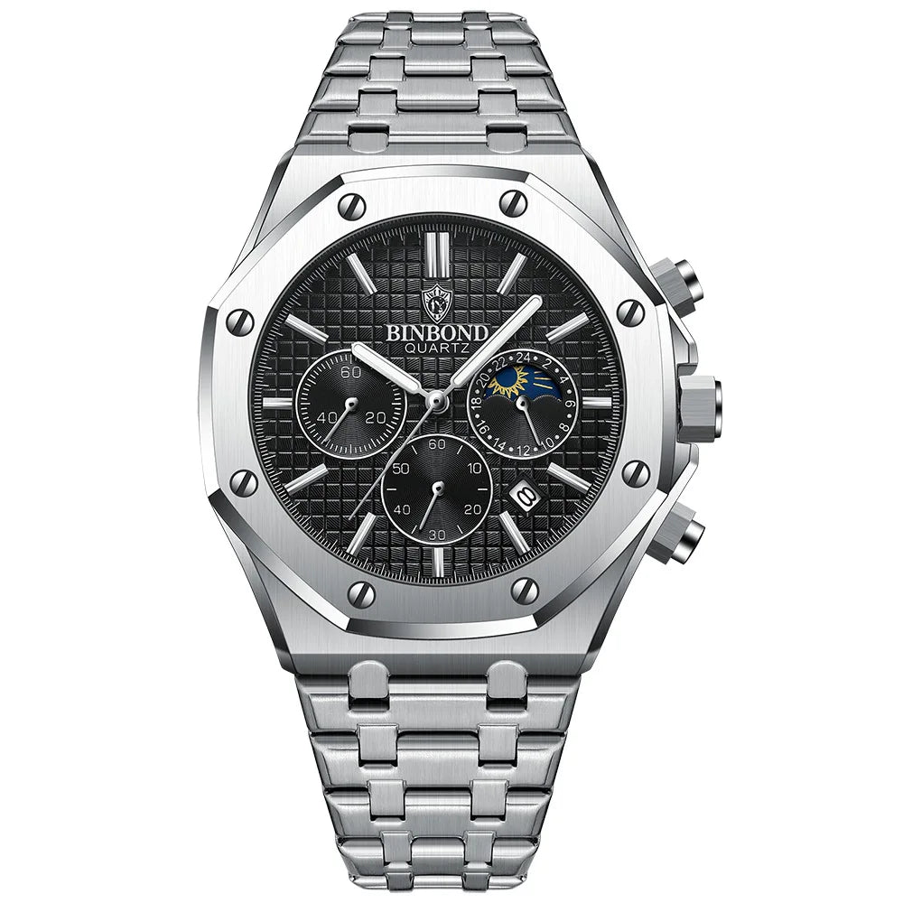 BINBOND Fashion Business Top Luxury Brand Quartz Watch Men Watches Stainless Steel Waterproof Man Wristwatch Relogio Masculino