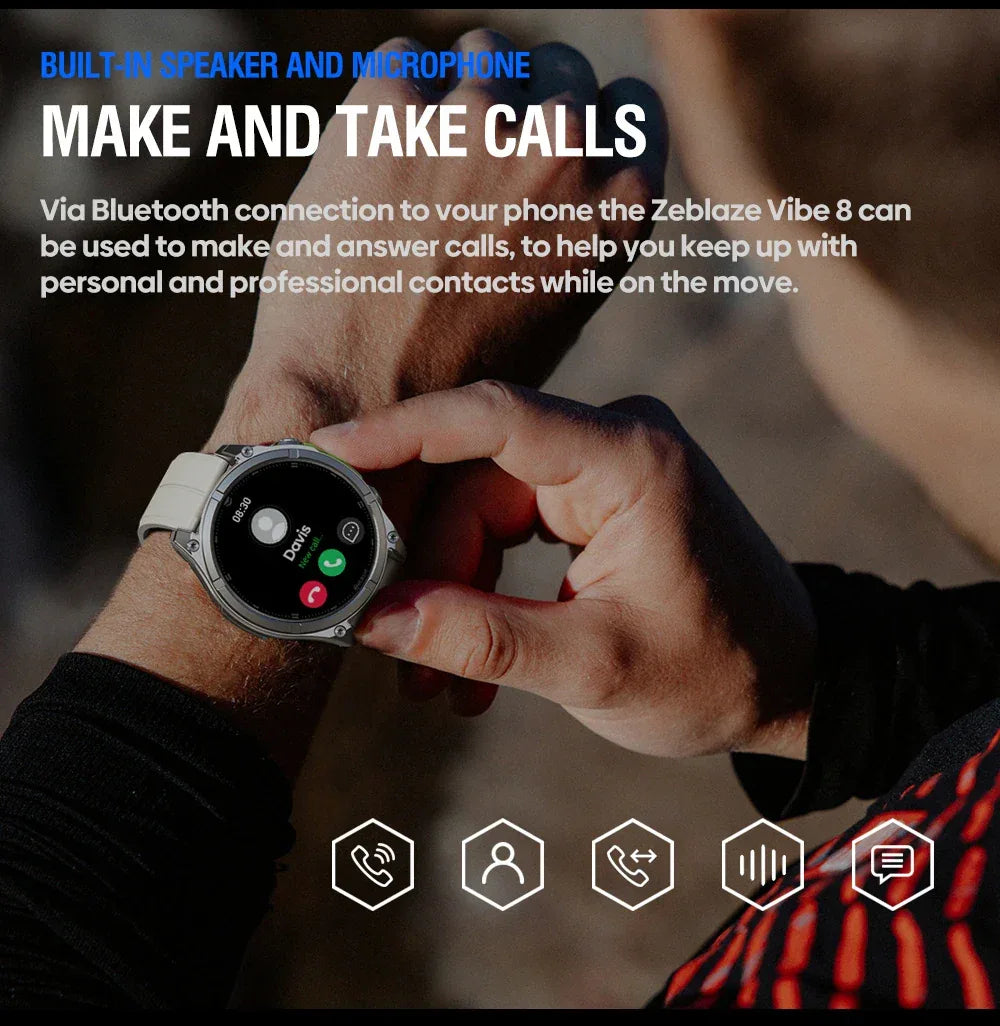New Zeblaze VIBE 8 AMOLED Display Built-in Flashlight Smartwatch Sapphire Lens Make/Receive Calls HR/BP Monitoring Smart Watch - Wear444