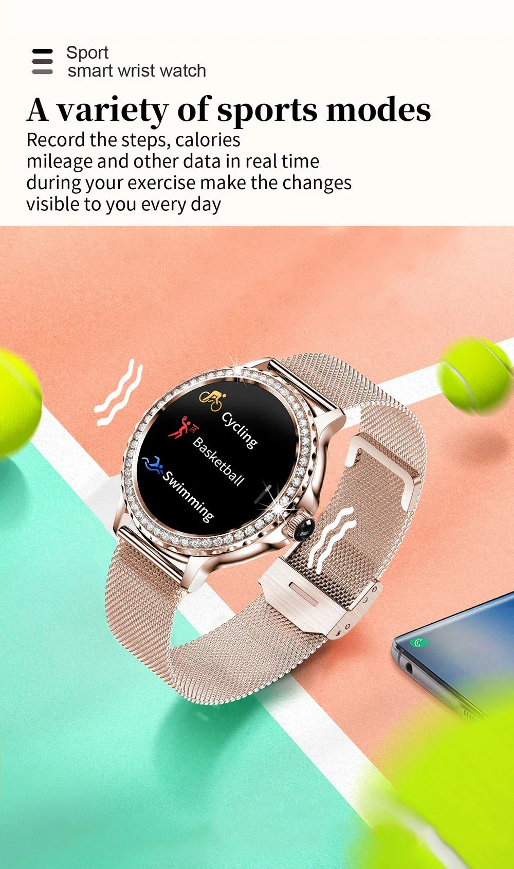 MEVADEN Rose Gold Smart Watch Bluetooth Call Lady 100+ Sports Mode Fitness Health Monitor Women Smartwatch for IOS Android NX19 - Wear444