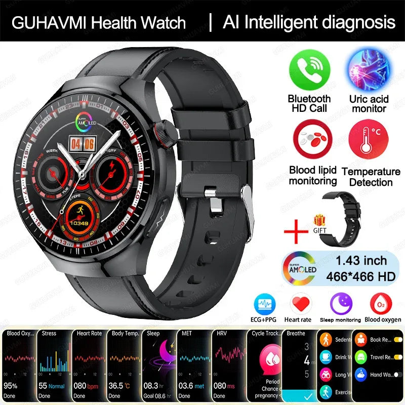 2025 New Nursing Grade Smart Watch Blood oxygen Blood Lipid Uric Acid ECG+PPG Body Temperature Bluetooth Call Health Smartwatch - Wear444