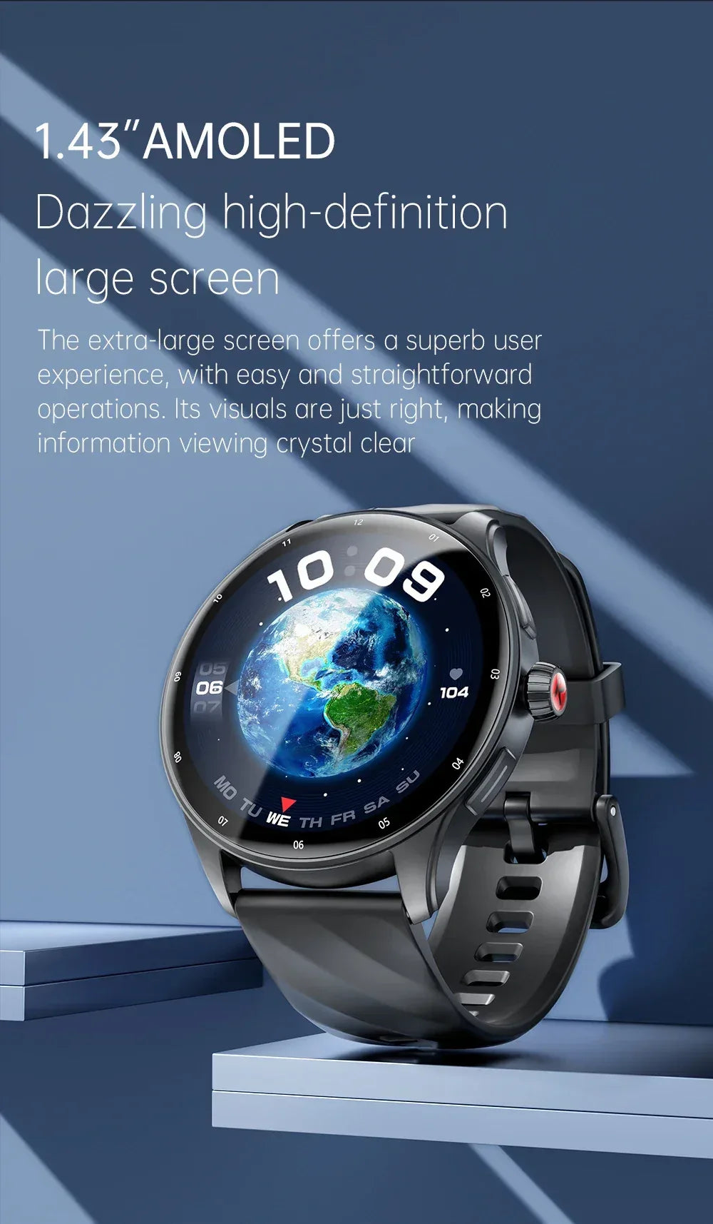 KUMI GW3 Pro Smartwatch 1.43" AMOLED IP68 Waterproof Bluetooth 5.2 Fitness Tracker Heart Rate Blood Oxygen Monitor - Wear444