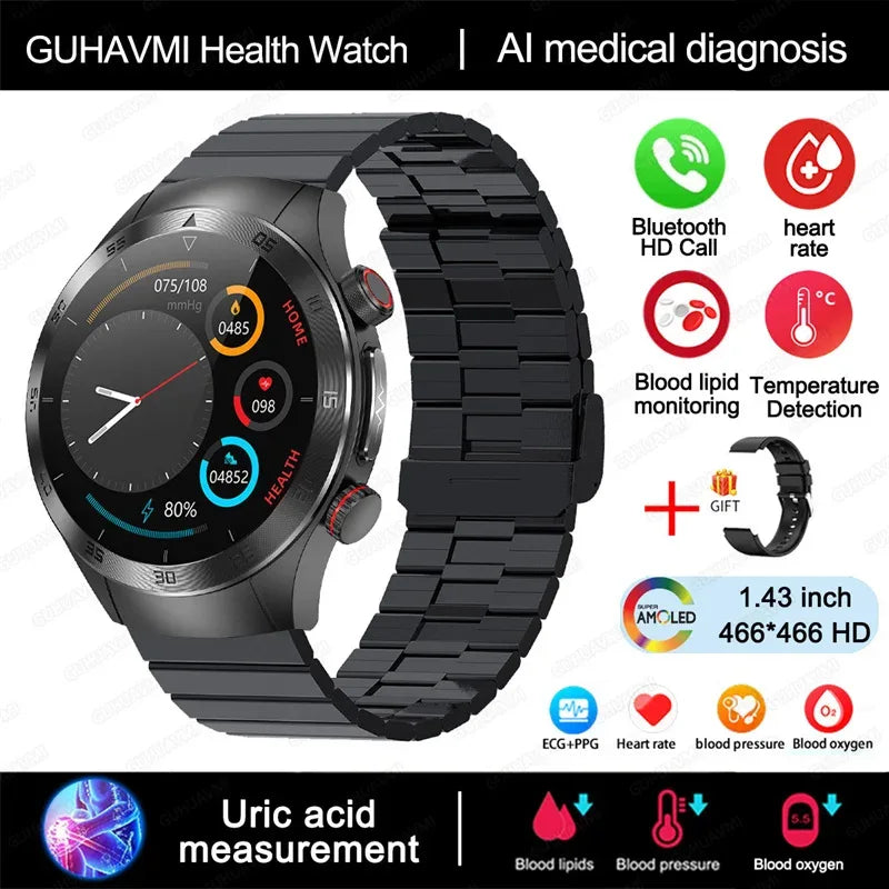 For Xiaomi Precise Laser Therapy Bracelet Uric Acid Blood Lipid ECG+PPG Health Smart Watch Bluetooth Call Smartwatches 2025 New - Wear444