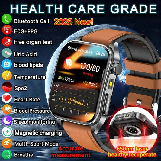 2026 New Smart Watch laser therapy health conditioning Blood oxygen Pressure Uric Acid Blood lipid ECG Smartwatch for Man Women - Wear444