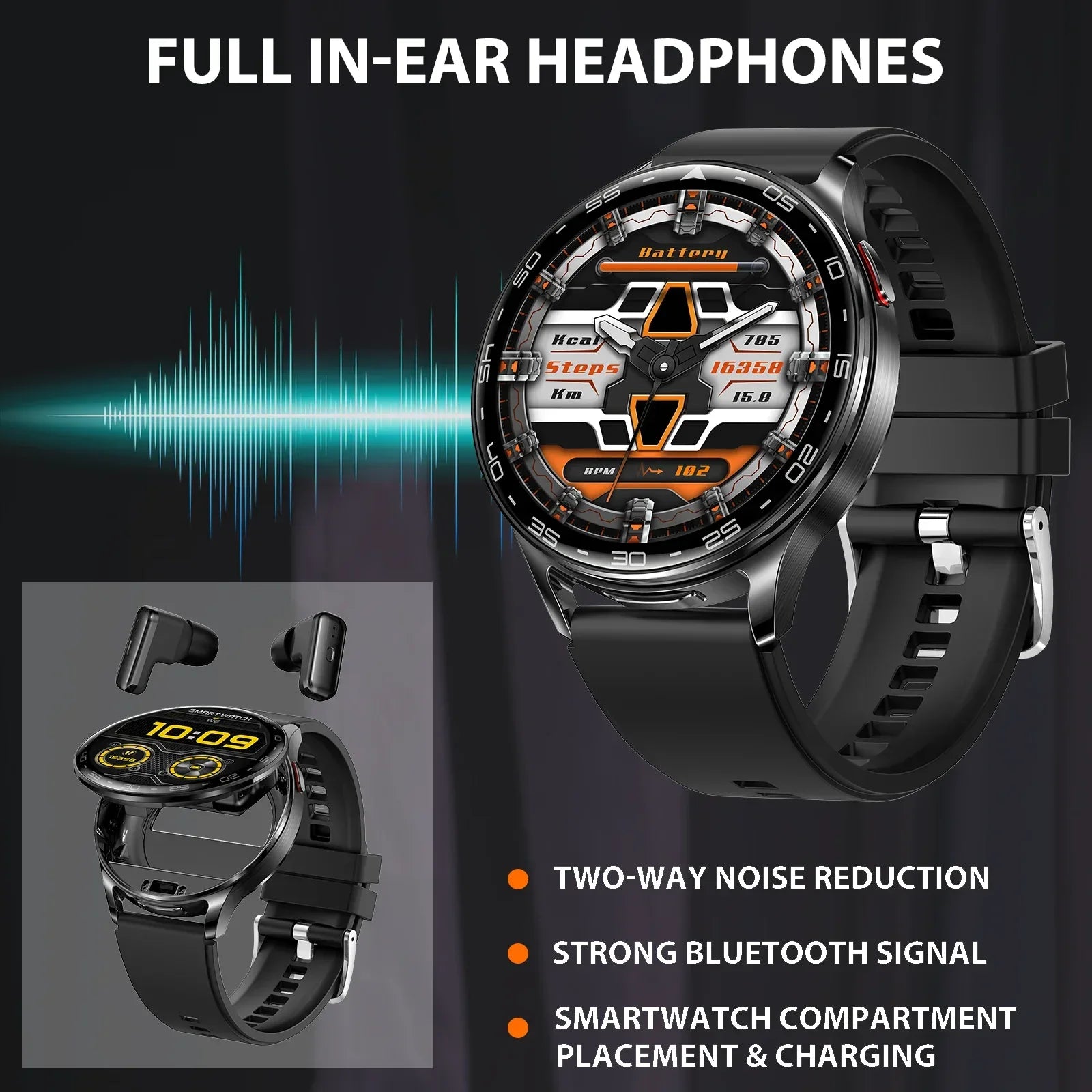 EIGIIIS Smart Watch with Earbuds1.39"HD Fitness Watch with Heart Rate Blood Oxygen Sleep Tracker 2 in1 Bluetooth for iOS Android - Wear444