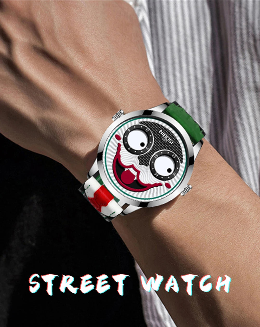 Creative Clown Dial Watch - Unique Leather Strap Design