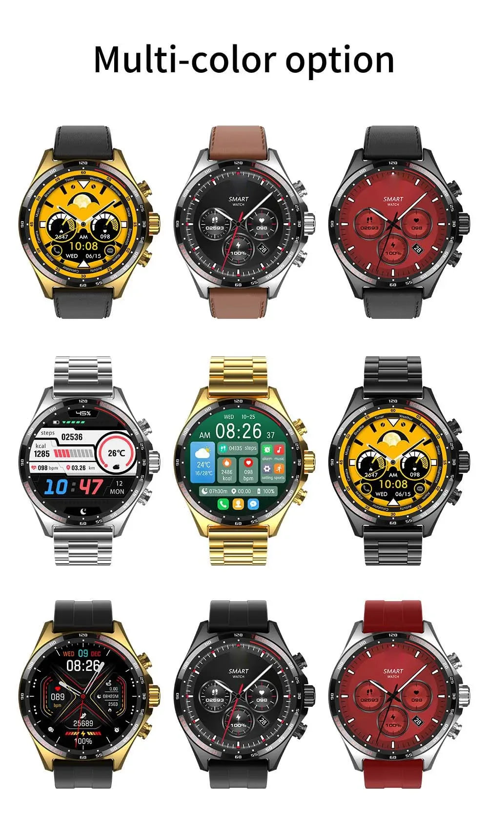 Hotsale Silver Gold Stainless Steel Color Smart Watch 1.58 Inch Bt Call Nfc Wireless Charging Smartwatch - Wear444