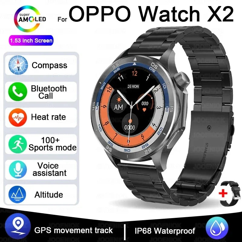 2025 New OPPO X2 Smart Watch Men's GPS Sports IP68 Waterproof Compass Heart Rate Blood Oxygen Bluetooth Call Smartwatches IOS - Wear444