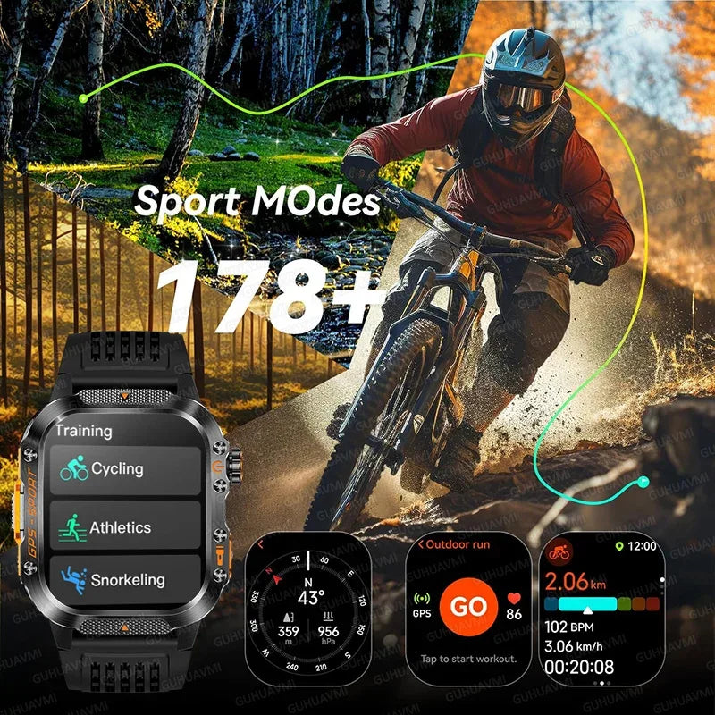 2025 New GPS Military Outdoor Sports Smart Watch Men 2.01-inch AMOLED 3ATM IP69K Waterproof Compass Call Swim Fitness Smartwatch - Wear444