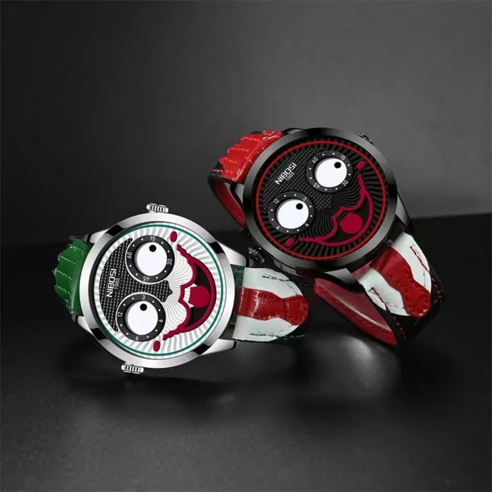 Creative Clown Dial Watch - Unique Leather Strap Design